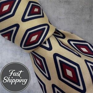 BROOKS BROTHERS 100% Pure Silk Tie Navy/Yellow/Red Geometric MADE IN USA